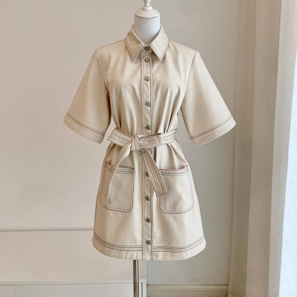 Norma Denim Mini Dress in Cream - Picture 5 of 10